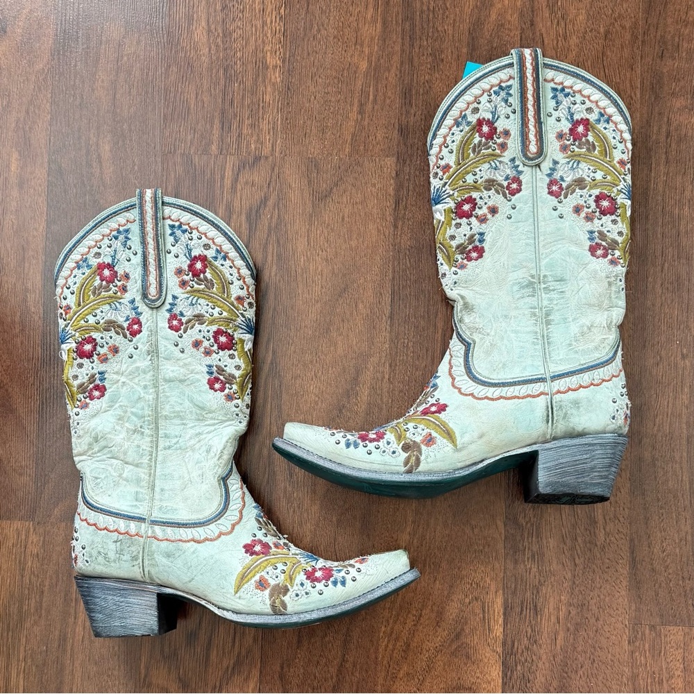 Lane Chloe dusty turquoise floral embroidered cowboy boots